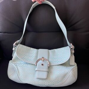 Coach Vintage F06808 Soho Robin Egg Blue Signature C & Leather Shoulder Bag